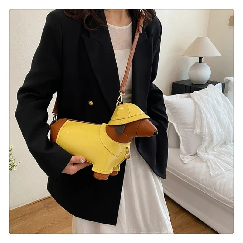 Cute Dog Embossed PU Barrel Shoulder Bag Women Trendy Exquisite Animal Pattern Personality Design Casual Daily Crossbody Purse