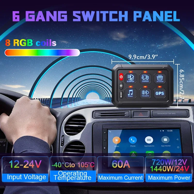 Remote control multi-function, car switch control panel 6 groups, switch panel, instantaneous with stroboscopic switch