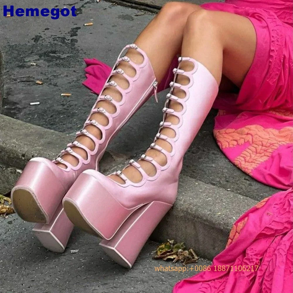 

Patent Leather Belt Buckle Sexy Boots 2025 Platform Hollow Street Punk Thick High Heels Party Summer Fashion Women Lolita Boot