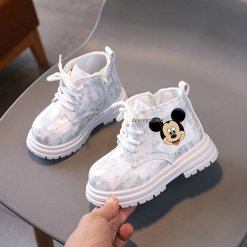 Spring Winter Kids Girl Cotton Snow Boots Princess Causal Shoes Cartoon Mickey Mouse Minnie Sneaker Children Toddler Martin Boot