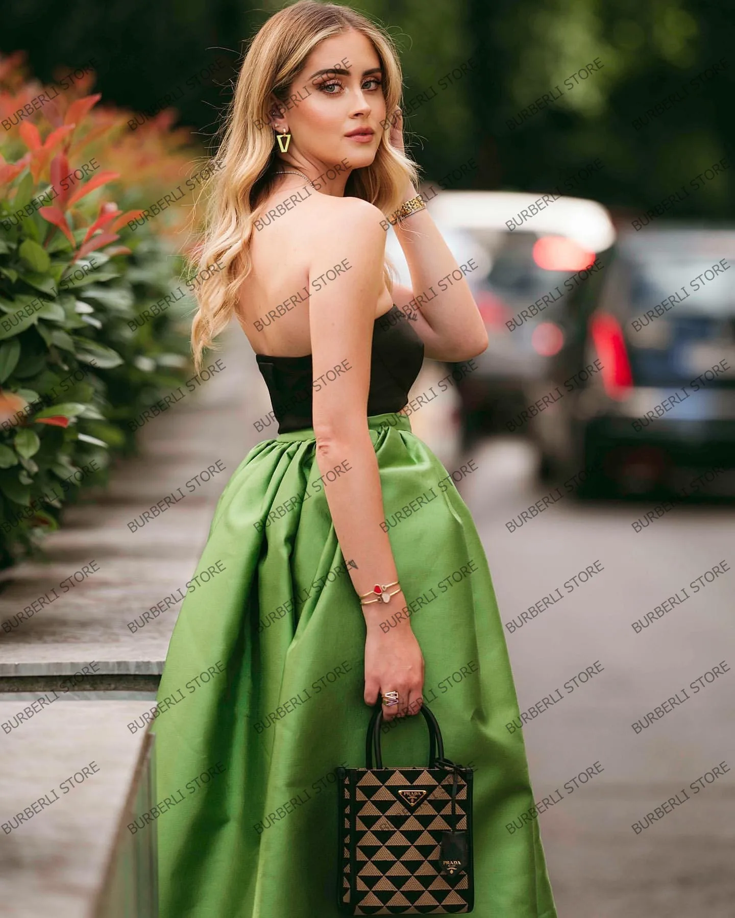 Imagem -03 - Mulheres Elegante Exército Verde Cetim Saia Comprimento do Tornozelo Inchado Drapinado Feminino Festa Saia da Noite Alta Qualidade Desgaste Verão