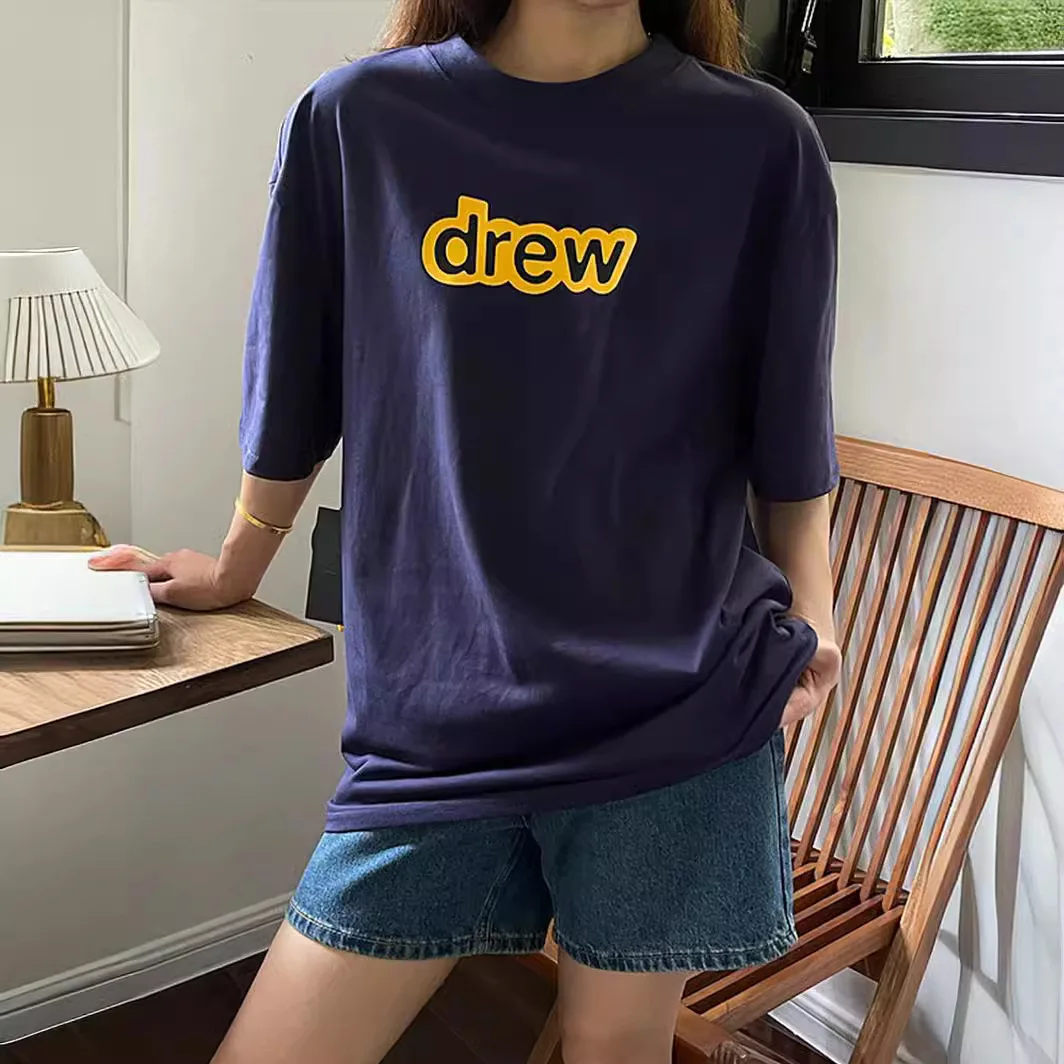 

Drew House Short-Sleeve Smiley T-Shirt High-Street Style Crop Top Couple's American-Style Top Trendy Summer Oversized T-Shirt