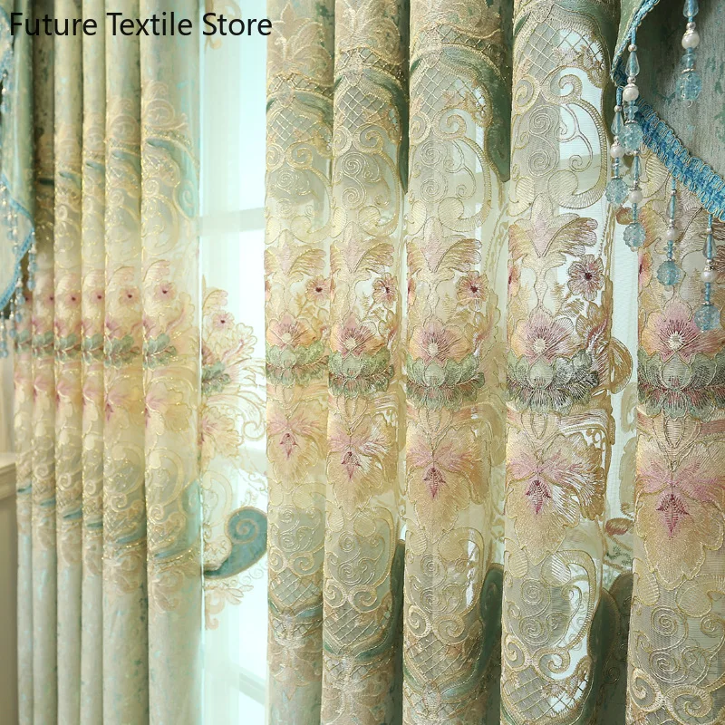 

Curtains for Living Room Dining Bedroom Customized Fresh Pastoral Embroidery Chenille Fabric Water Soluble Hollow Embroidery