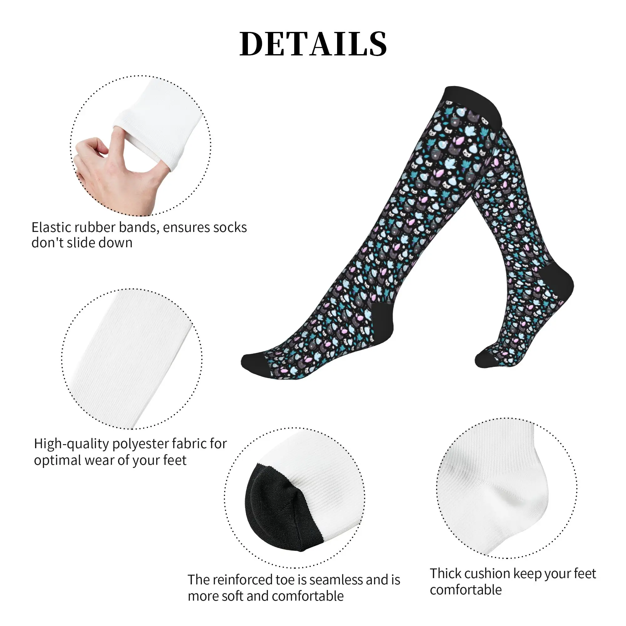 Kawaii Men's Gothic Halloween Witch Cat Skull Dress Socks Unisex Warm Comfortable 3D Printed  Sports Compression Socks view 5