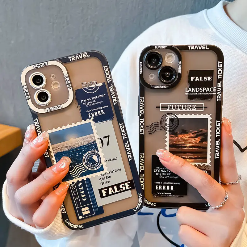 For iPhone 15 Pro Case Phone Case For iPhone 11 Case iPhone 16 13 12 14 Pro Max XR 7 8 SE 12 13 Mini Landscape Stamp Label Cover