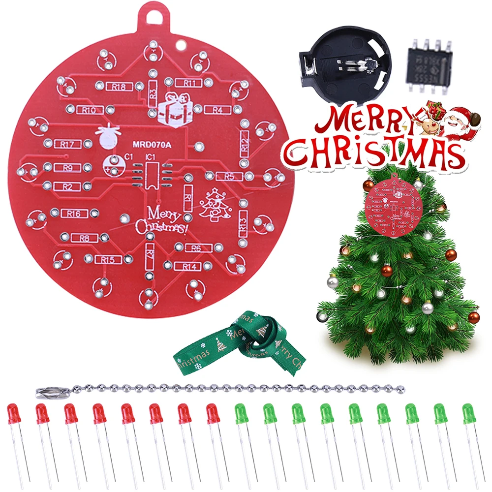 3-10set LED Christmas Tree Decoration PCB Crcuit Ornaments Soldering Kit Red and Green LED Blinking NE555 Soldering Practice DIY