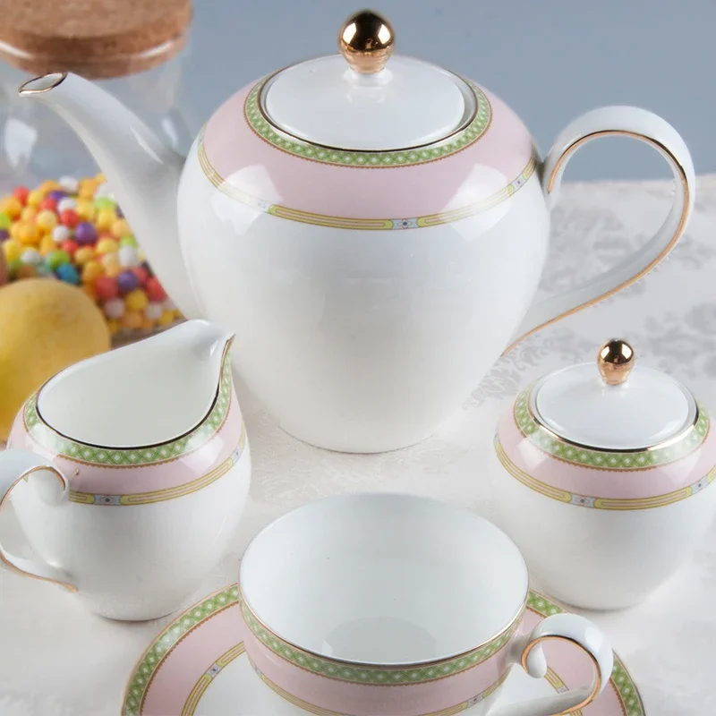 Vintage European Style Ceramic Teapot Tea Cup Set Household Porcelain Pink White Bone China Coffee Cups And Tea Set