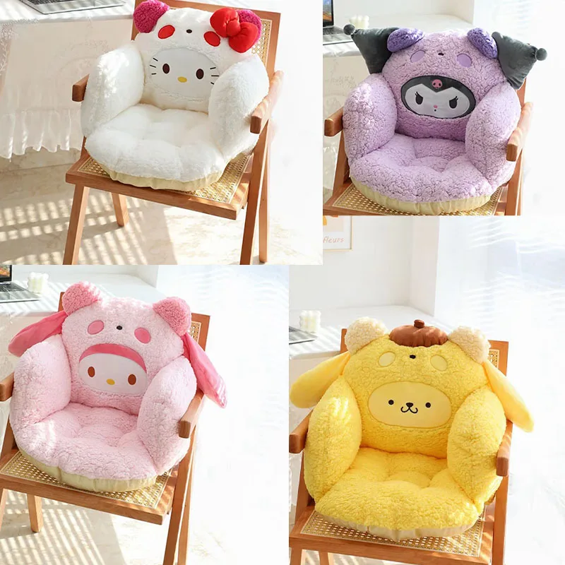 New Big Size Sanrio Chair Cushion Hello Kitty Back Cushion Cinnamoroll My Melody Kuromi Plush Half Surrounded Backrest For Home