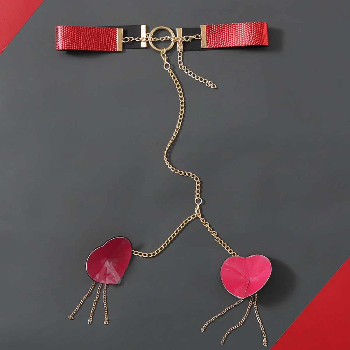 Sexy New Women 1 Pair Red Heart Tassel Nipple Cover Reusable Metal Chain Linked With Choker Breast Pasties Body Jewelry Chain