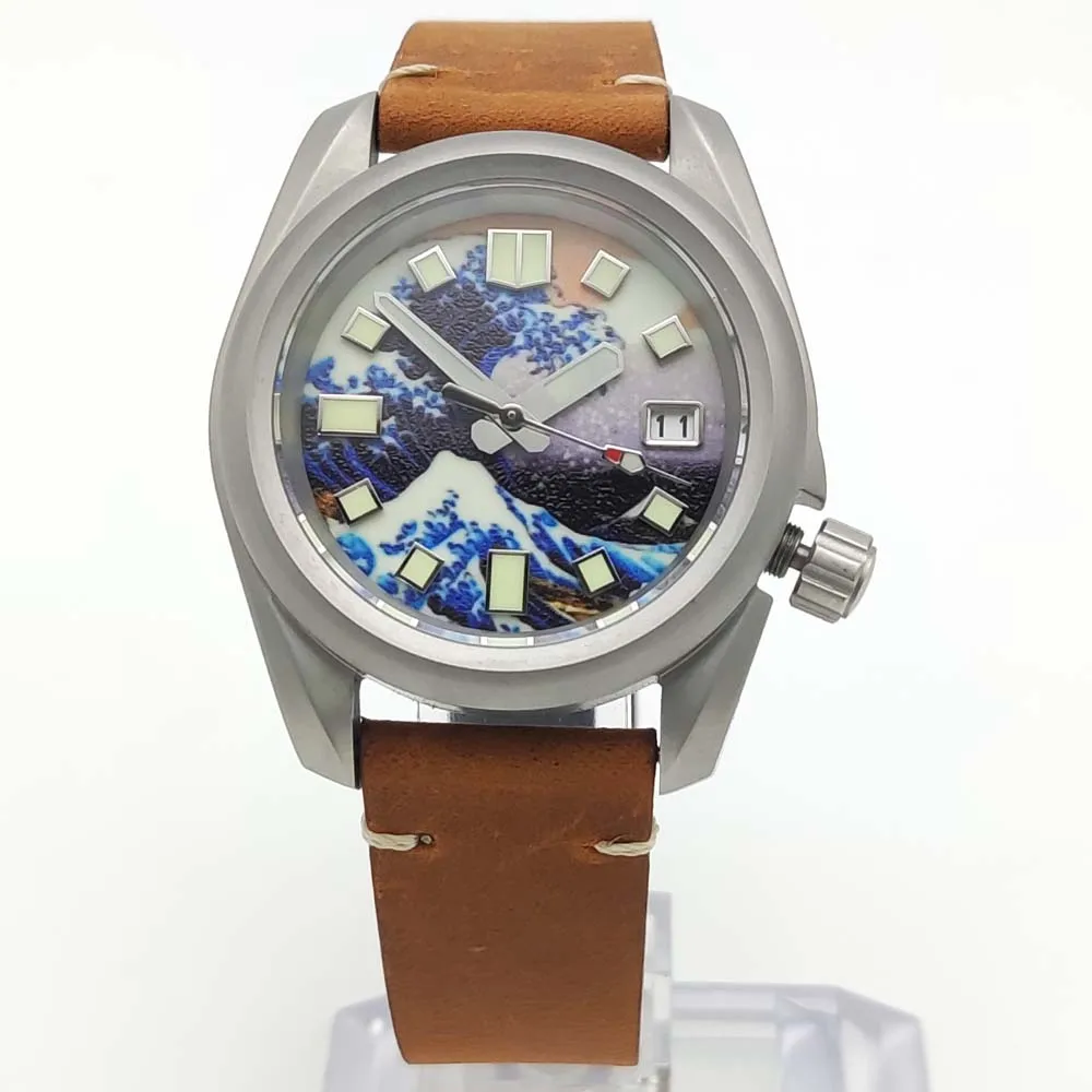Vintage 40MM Mechanical Watch 316L Stainless Steel Full Luminous DiaI Leather Strap Waterproof Men Watch