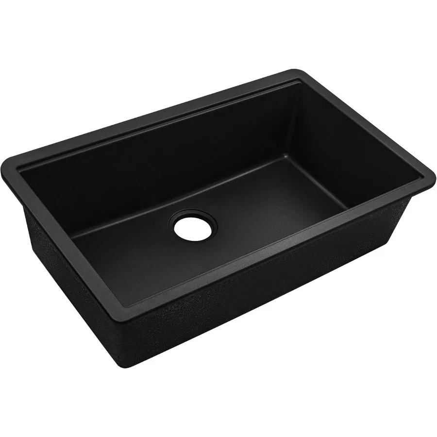 

32 x 19 inch Granite Composite Quartz Undermount Single Bowl Kitchen Sink in Midnight Black for Modern Home Kitchens - Durable