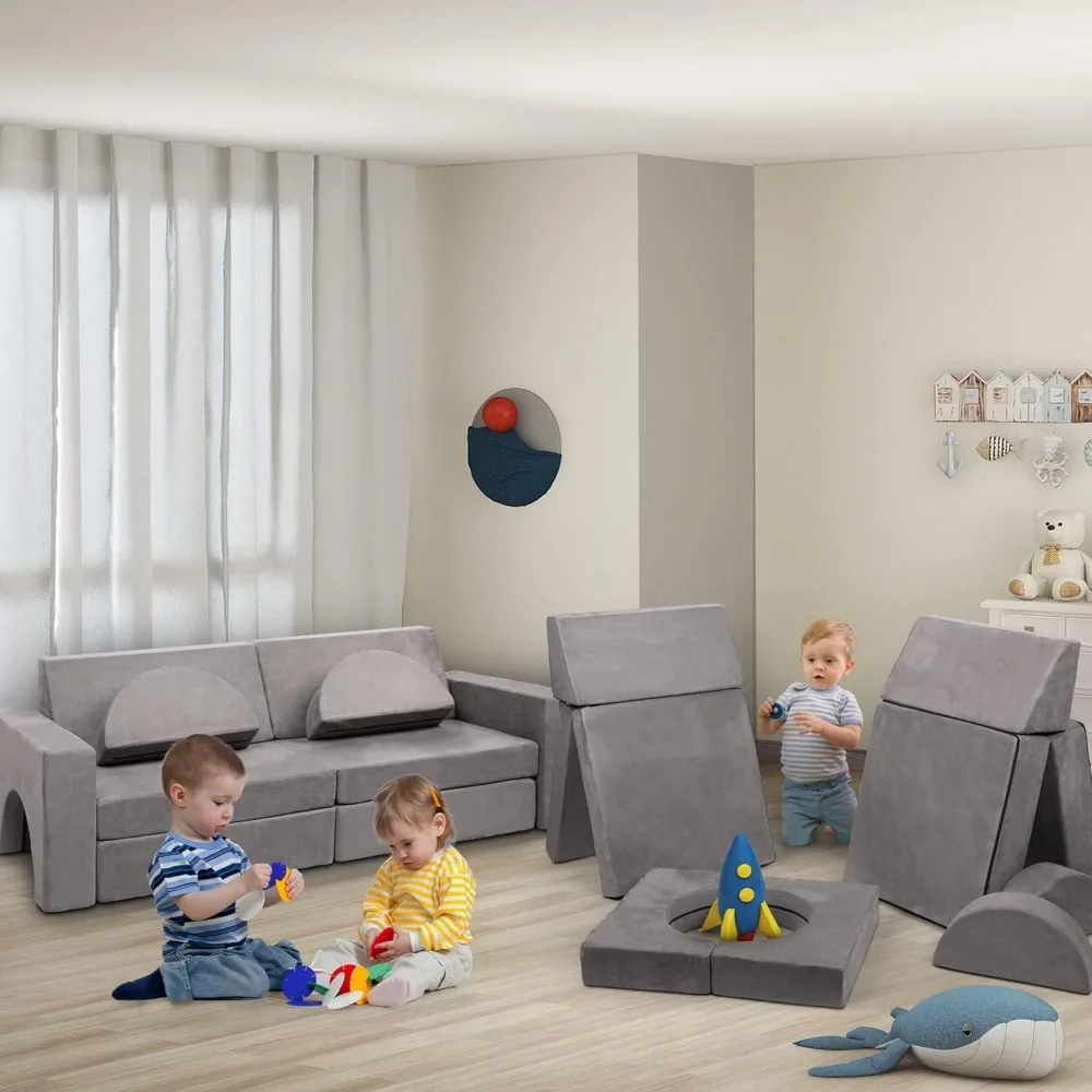 Children's Modular Play Sofa Set, 10-Piece Sectional Imaginative Furniture for Kids' Creative Playrooms and Bedrooms
