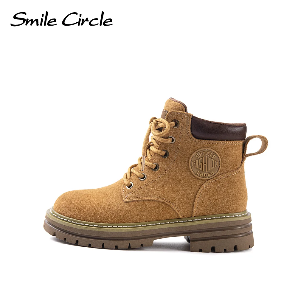 Smile Circle Botas de mujer de piel de ante Botines básicos y versátiles Botas casuales con cordones