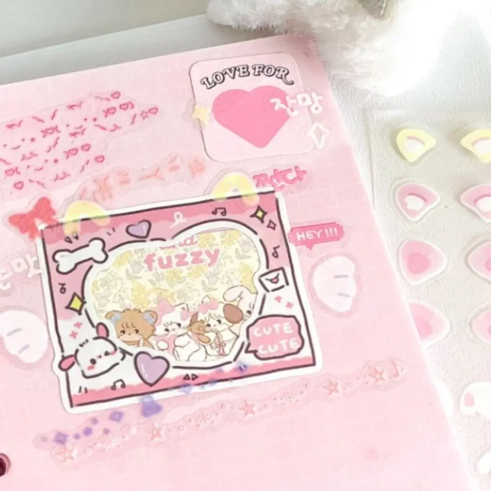 Cartoon Cute Rabbit Ear Blusher Sticker PET Album DIY Decor Stickers Photo Card Kawaii Kids Toy Sticker Decoration