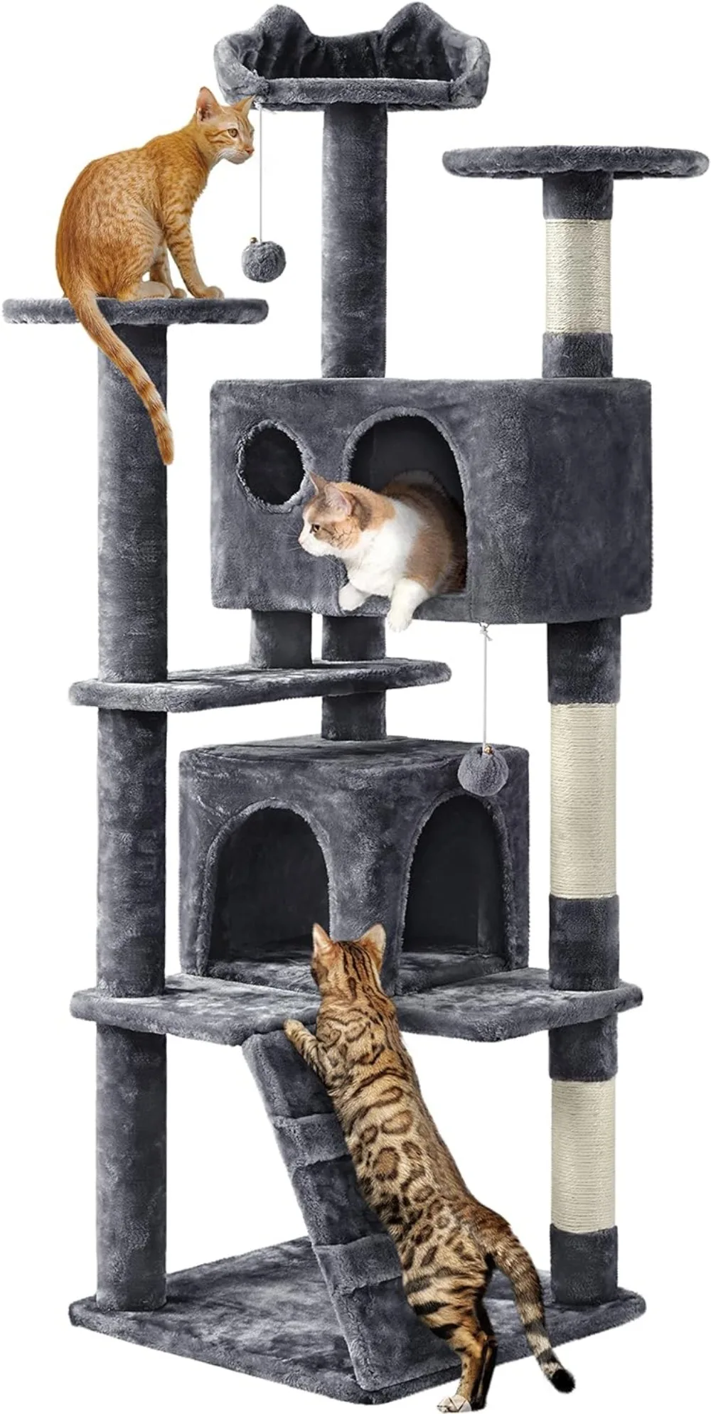 

62 "cat tree Cat tower, cat furniture with double cat apartment, multiple platforms and balls for kittens and cats, dark gray