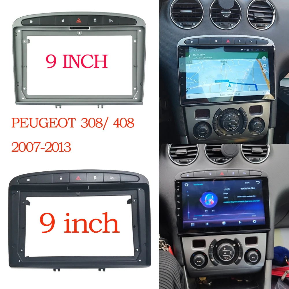 

2 Din Car no DVD only Frame Audio Fitting Adaptor Dash Trim Facia Panel 9inch For PEUGEOT 308 408 2007-2013 Double Radio Player
