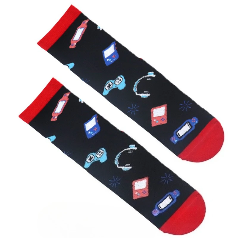 Game Themed Letter Print Cotton Socks, Tall Tube Anti-slip Dot Glue Floor Socks, Fun Novelty Socks for Men Women