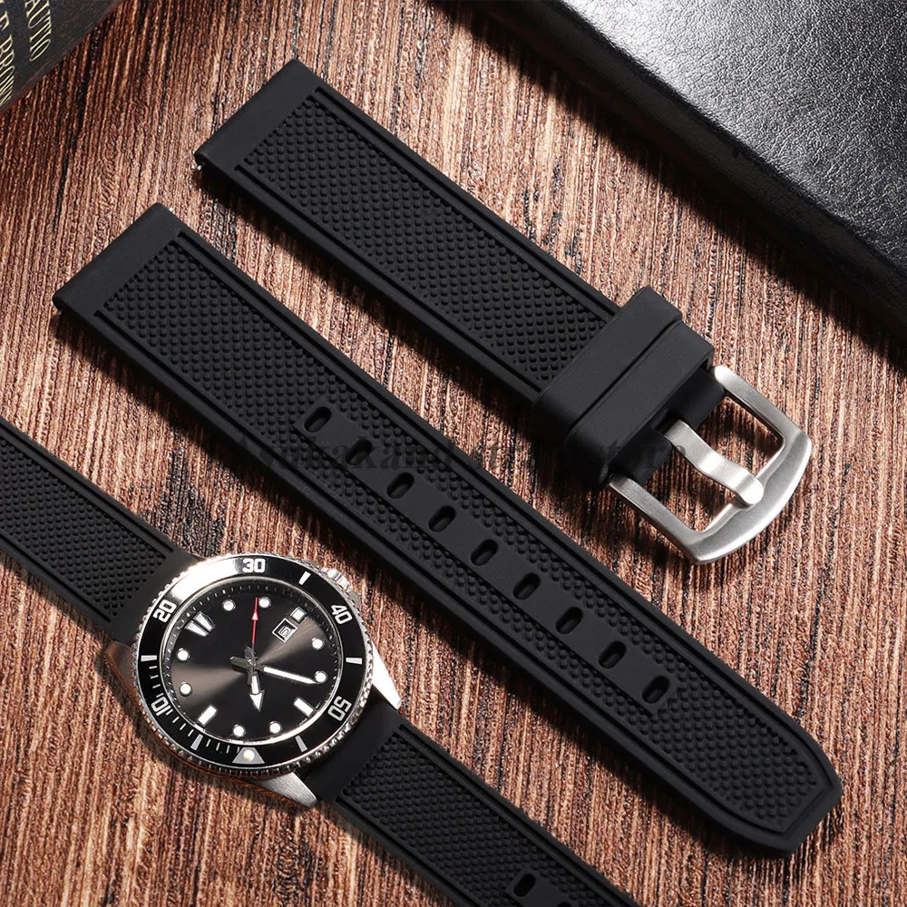 22mm Large Size Quick Release Black Silicone Watchstrap for Rolex for Seiko Watch Band Extended Length Sport Rubber Men Bracelet