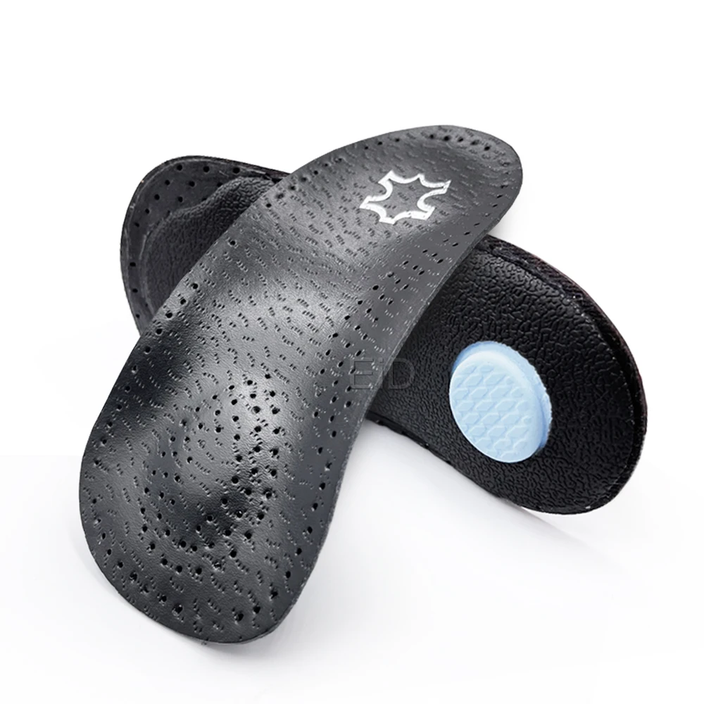 3/4 length Black Leather insole Flat Foot Orthotic insoles Arch Support 2.5cm Half Shoe Pad Orthopedic Insoles Foot Care Unisex