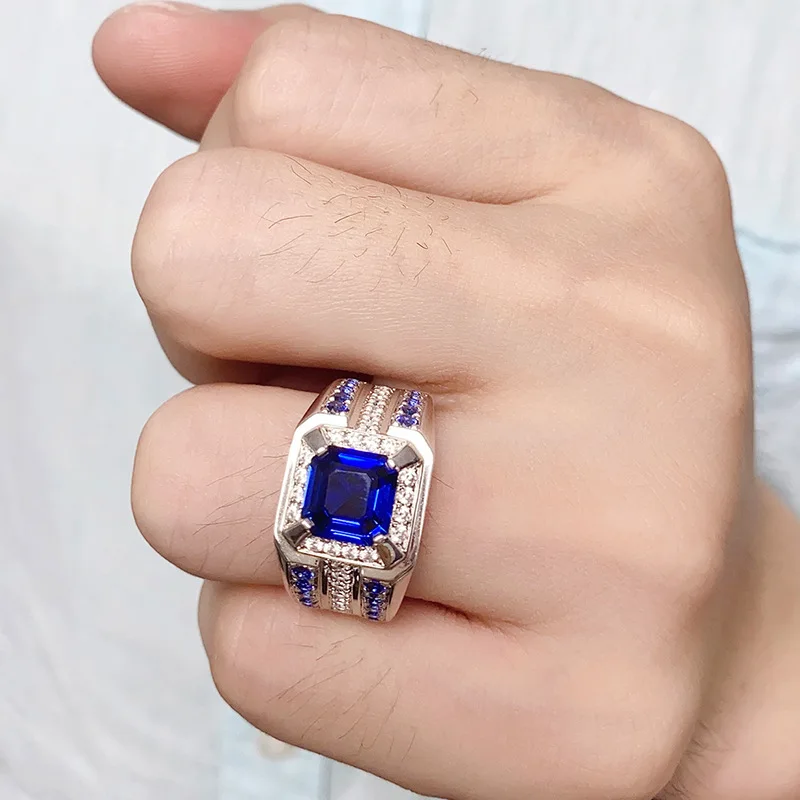 Hot selling alloy mosaic blue cubic zirconia ring silver plated square zirconia rings jewelry birthday party accessories 7-13