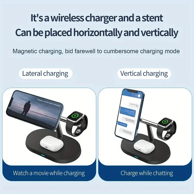 Magnetic Wireless Charger Desktop Stand For Apple Watch8/7/6 Airpods Pro iPhone 15 14 13 12 Pro Max 3 in 1 Fast Charging Station