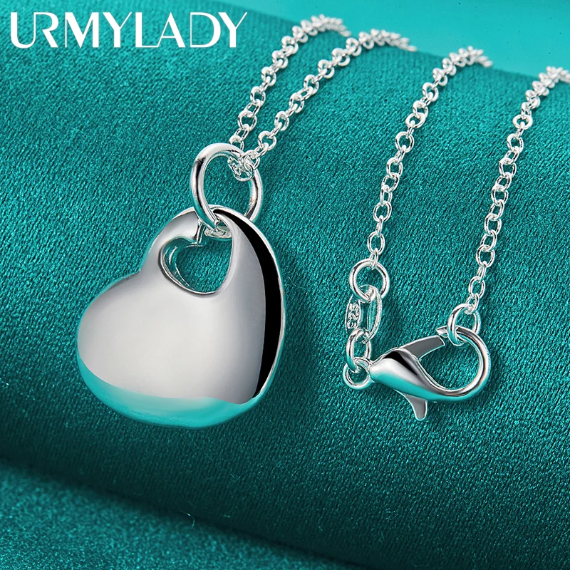 

URMYLADY 925 Sterling Silver Love Heart 16/18/20/22/24/26/28/30 Inch Pendant Necklace For Women Wedding Party Fashion Jewelry