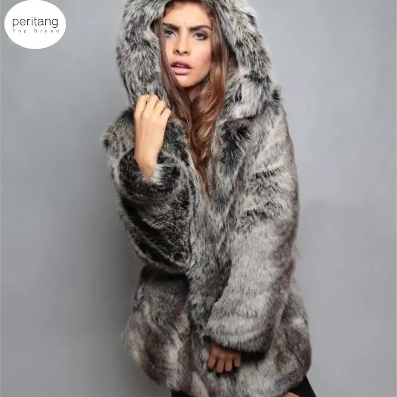 Like Wolf Artificial Fox Fur Coat Cartoon Ear Hooded Faux Rabbit Fur Coats Plush Jacket Faux Fur Hood Animal Hat Women Outwear