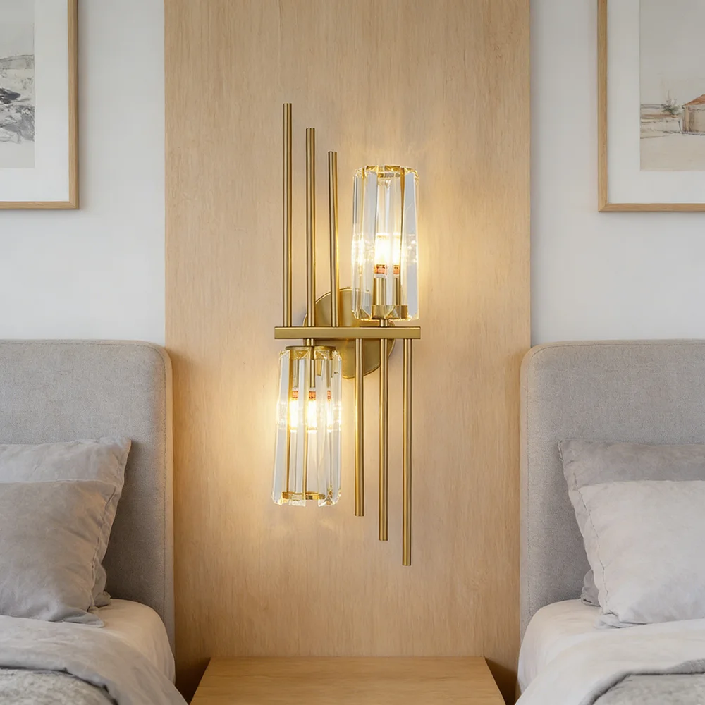 Light Luxury Bedside Crystal Wall Lamp Bedroom Living Room Modern Minimalist Aisle Background Lighting