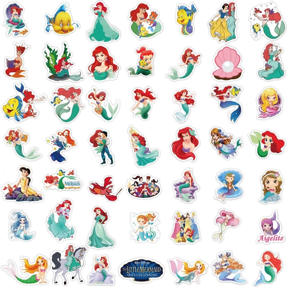 10/30/50PCS Disney Mermaid Ariel Cute Princess Stickers DIY Phone Notebook Laptop Skateboard Car Graffiti Cartoon Decals Toys