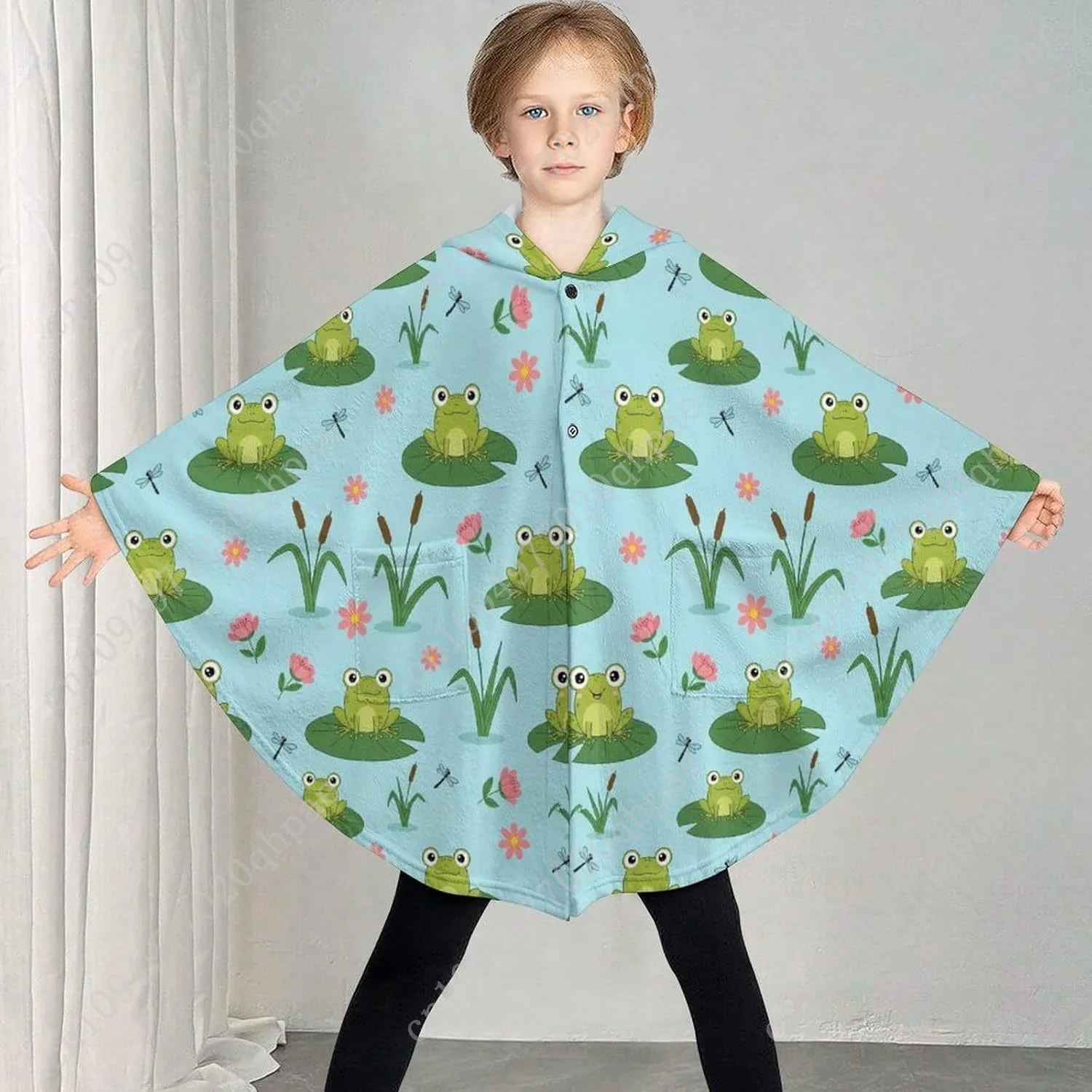 سترة بطانية مريحة من الفلانيل، سترة بغطاء للرأس كبيرة الحجم مع جيوب للأطفال والمراهقين #2