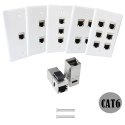 Ethernet Wall Plate, 1-6 Port  Port CAT6 Keystone Female to Female Wall Plate-White  Face Plate ABS;