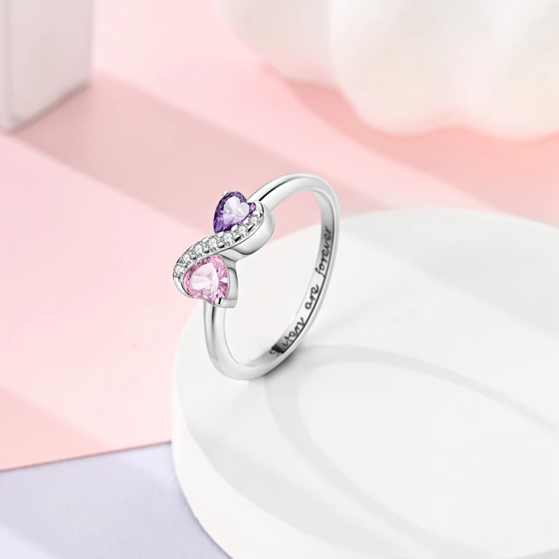 925 argento rosa viola zircone forever sisters double heart infinite ring 1 lady romantic fashion friendship ring temperament ver