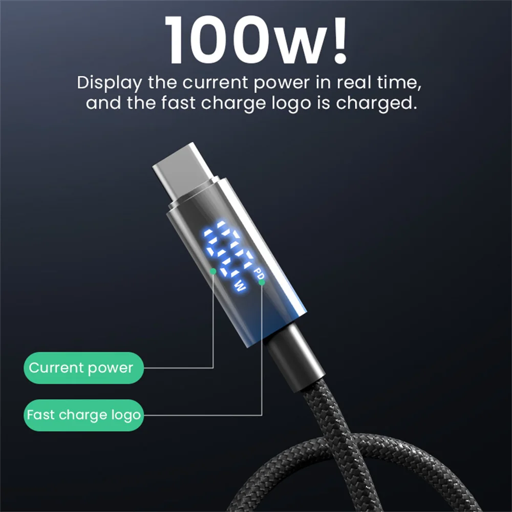 PD 100W Cyfrowy wyświetlacz Szybkie ładowanie Kabel typu C do typu C 6A 66W Kabel USB do typu C do Samsung Huawei Xiaomi Macbook iPad