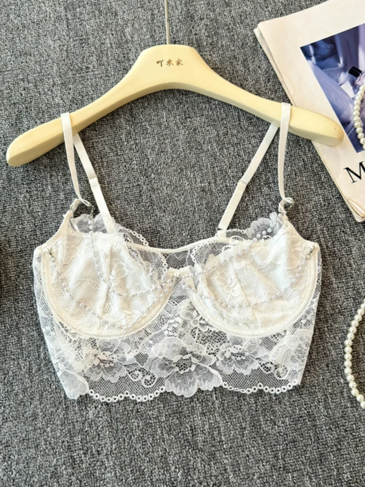 Foamlina verão puro desejo branco renda pérola corrente estilingue colete feminino ins estilo curto dentro com envoltório no peito superior bustier fora