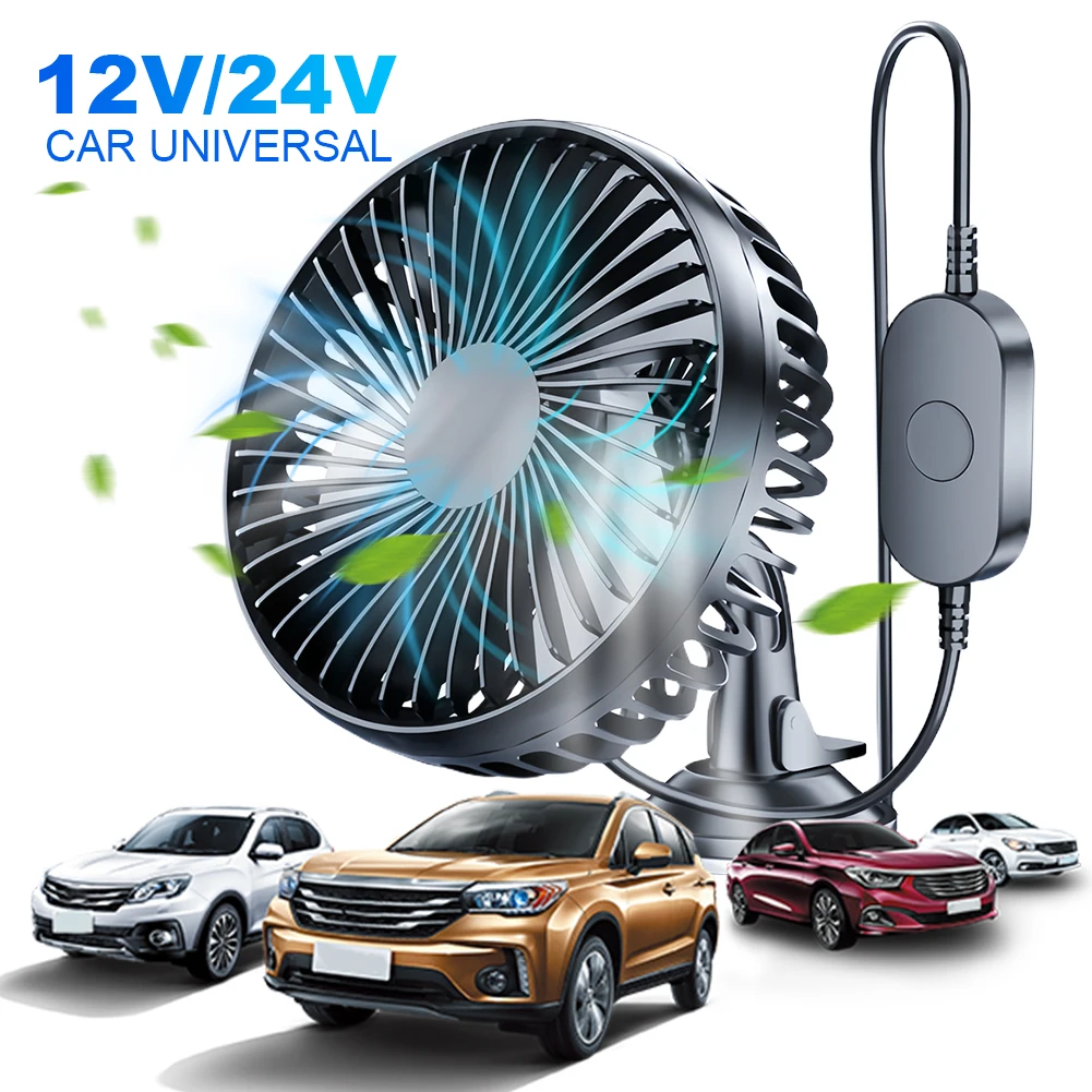 USB Car Dashboard Cooling Fan 12V/24V with Suction Cup Auto Cooler 360 Degree All-Round Car Air Fan for Vehicle Home Office