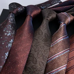 Corbata marrón de estilo clásico para hombre, corbatas Jacquard a rayas de 8CM, corbatas de boda Rojas vino, corbatas formales de negocios, regalos para hombres