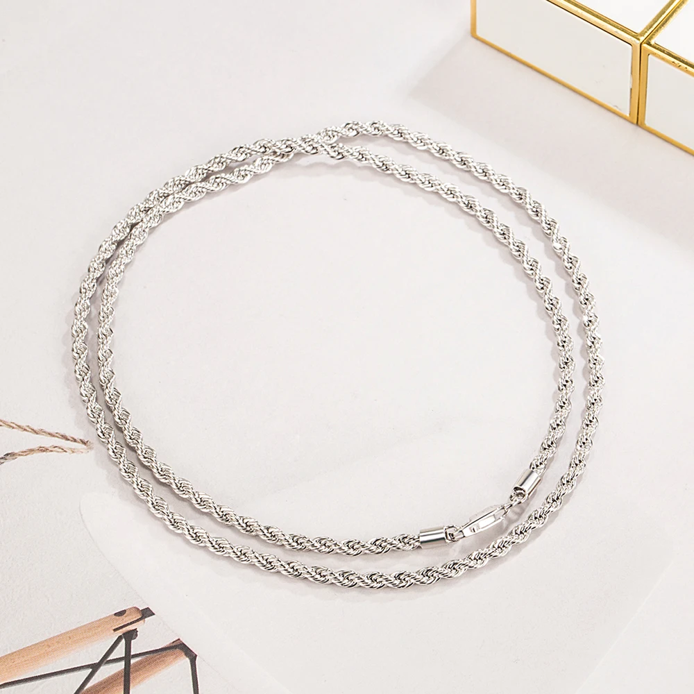 Men 100%925 Sterling Silver 3mm Twist Rope Chain Necklace Women Diamond Cut Clasp Box Chain 16-30 inch Chocker Jewelry Boy Gifts