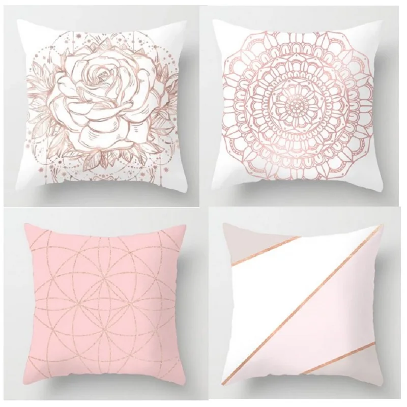 

4pcs Modern Pink Pillow Case Polyester Peachskin Soft Cushion Cover Car Sofa Bedroom Living Room Fashion Home Decorative