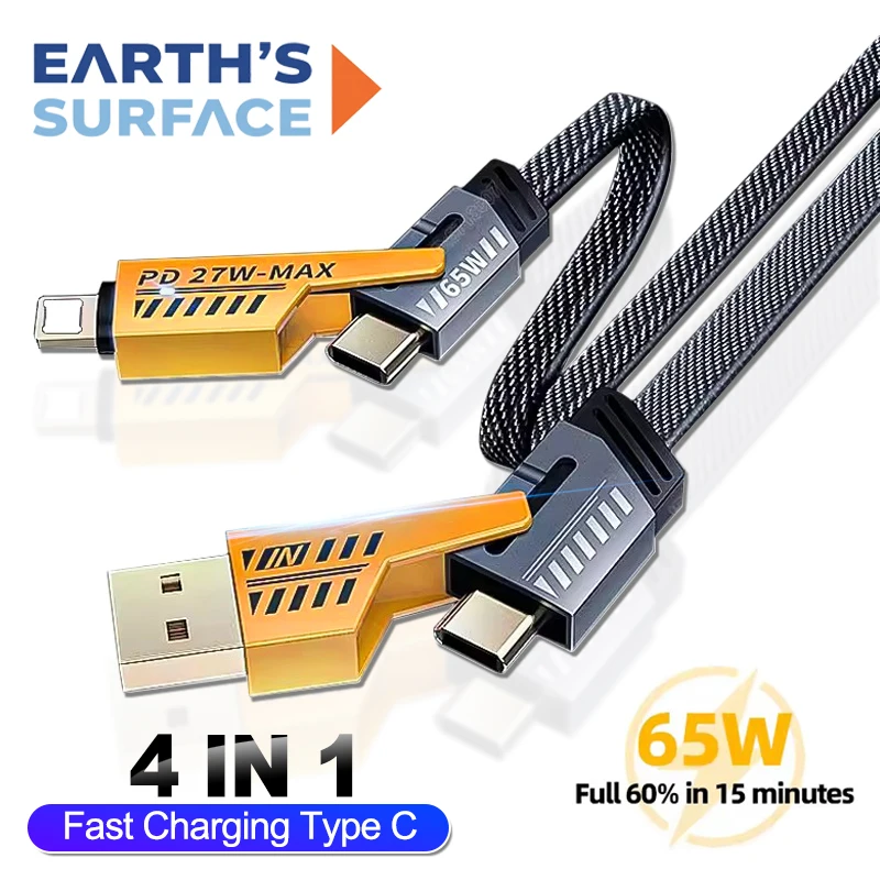 Câble USB C 4 en 1 PD 27W pour Apple iPhone, câble de Charge rapide de Type C pour Xiaomi Redmi Samsung POCO 65W, Charge rapide, cordon de Date USB