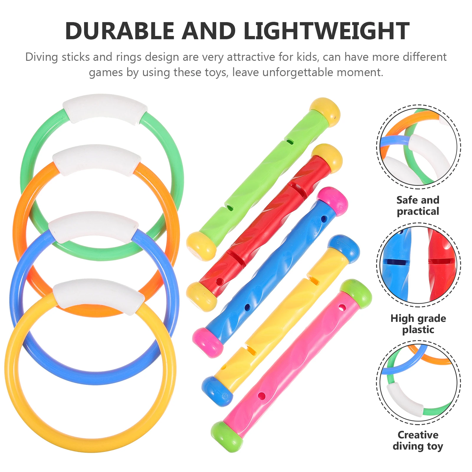 แหวนดําน้ําและไม้ชุดการฝึกอบรมใต้น้ําสระว่ายน้ําของเล่นสําหรับเด็กอายุ 4-8 ปีฤดูร้อนเกมน้ําของขวัญพร้อมอุปกรณ์เสริมสนุก