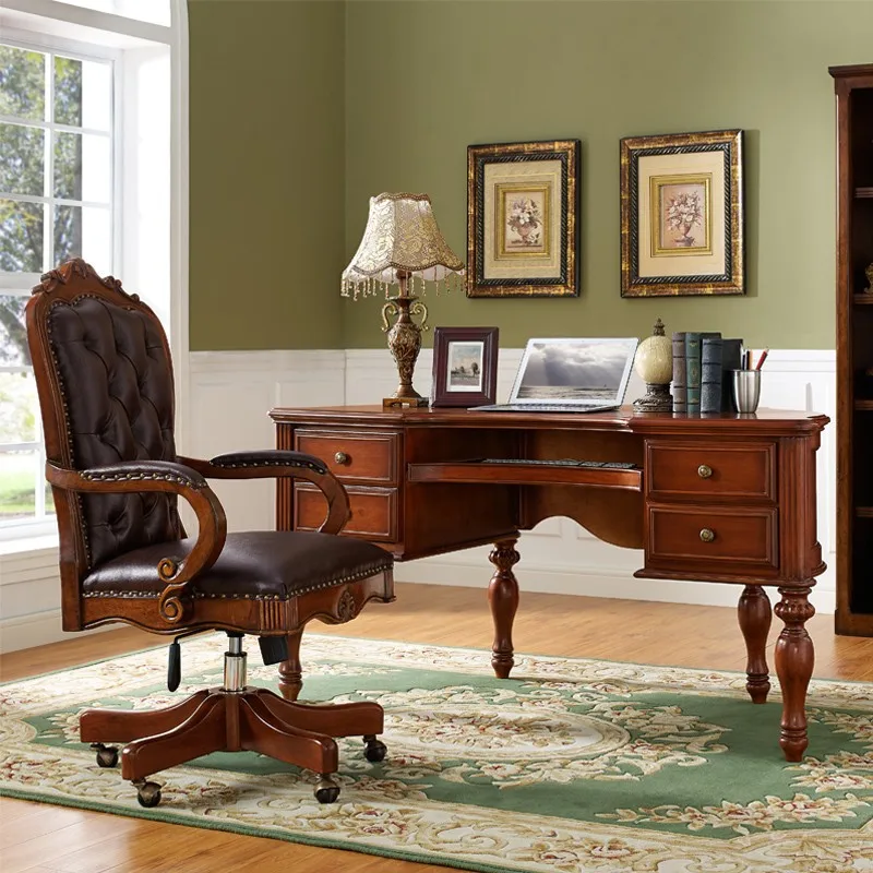 مكتب أمريكي من الخشب الصلب شبه دائري بسيط مكتب دراسة منزلي أوروبي مكتب كتابة مكتب كمبيوتر منحني #3