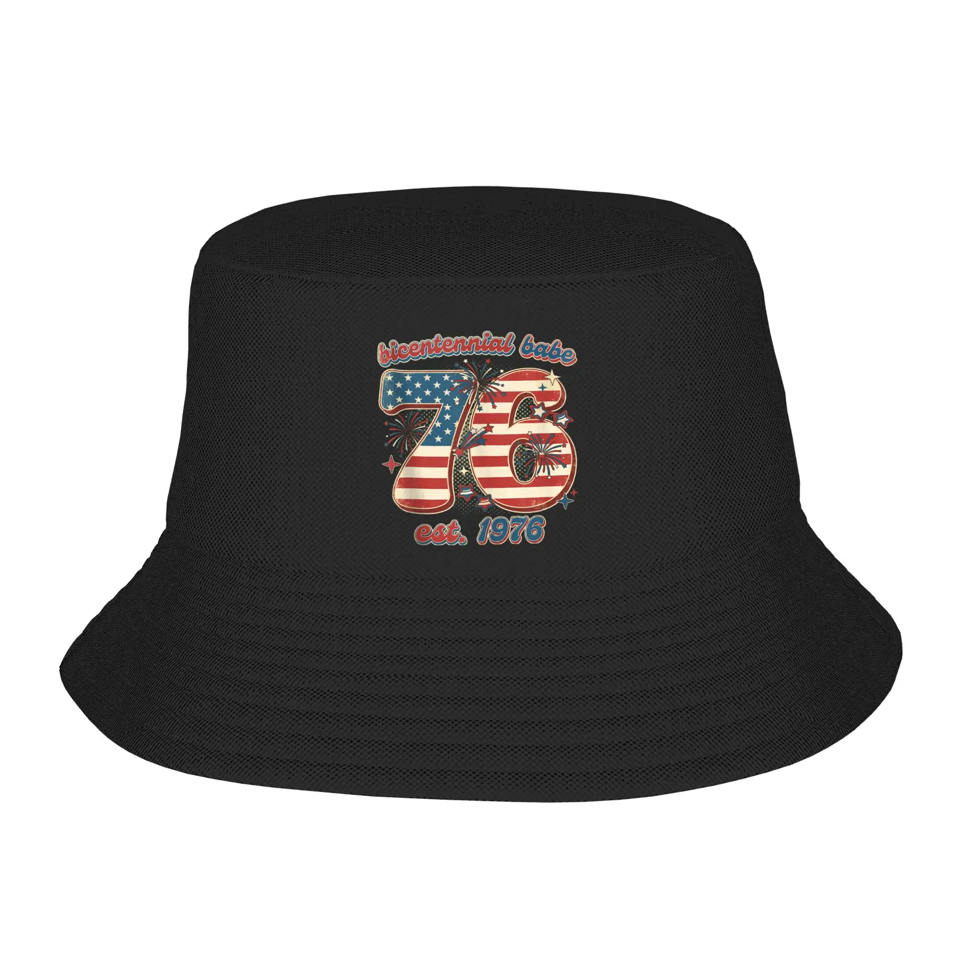 Bicentennial Babe 50. Geburtstag Vintage 1976 Flag Bucket Hat Sommer Retro Fischerhüte für Paare Faltbare Kappen Sonnenhüte