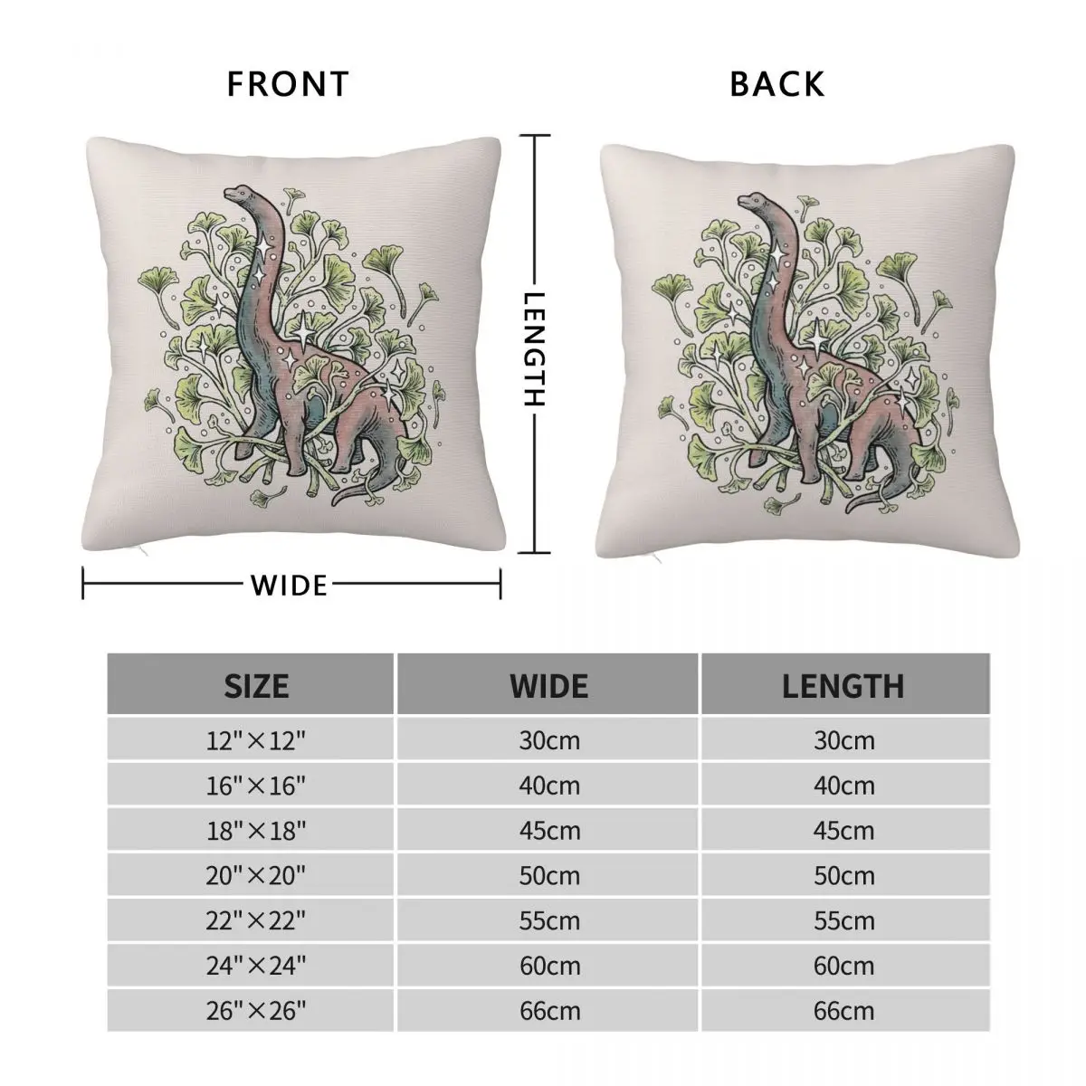 Brachio Ginkgo Calm Color Dinosaur Square Pillowcase Polyester Linen Velvet Creative Zip Decorative Car Cushion Cover 45x45