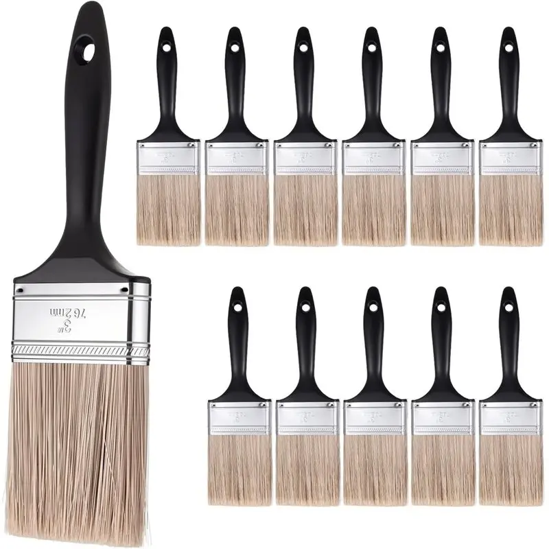 B97A-Professional For Walls For Walls Paint Brush Set-12 Pack 3 Inch Flat Brushes With Black Plastic Handles, DIY Painting Tools