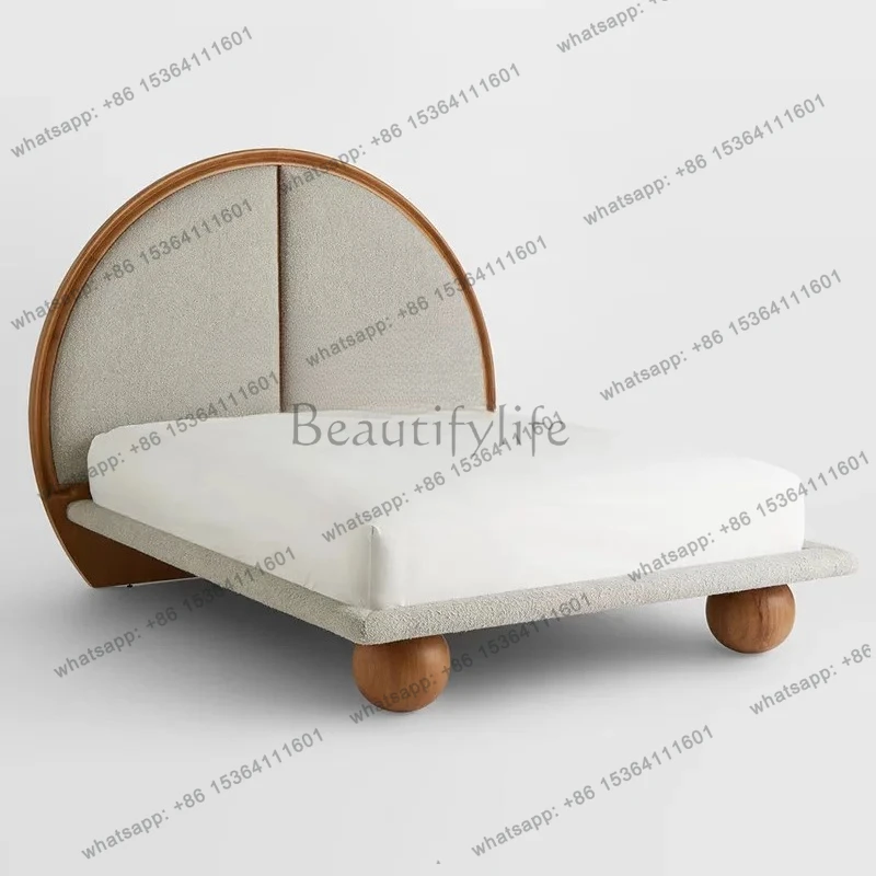 

American retro simple curved backrest bed ball foot simple solid wood bed can be customized