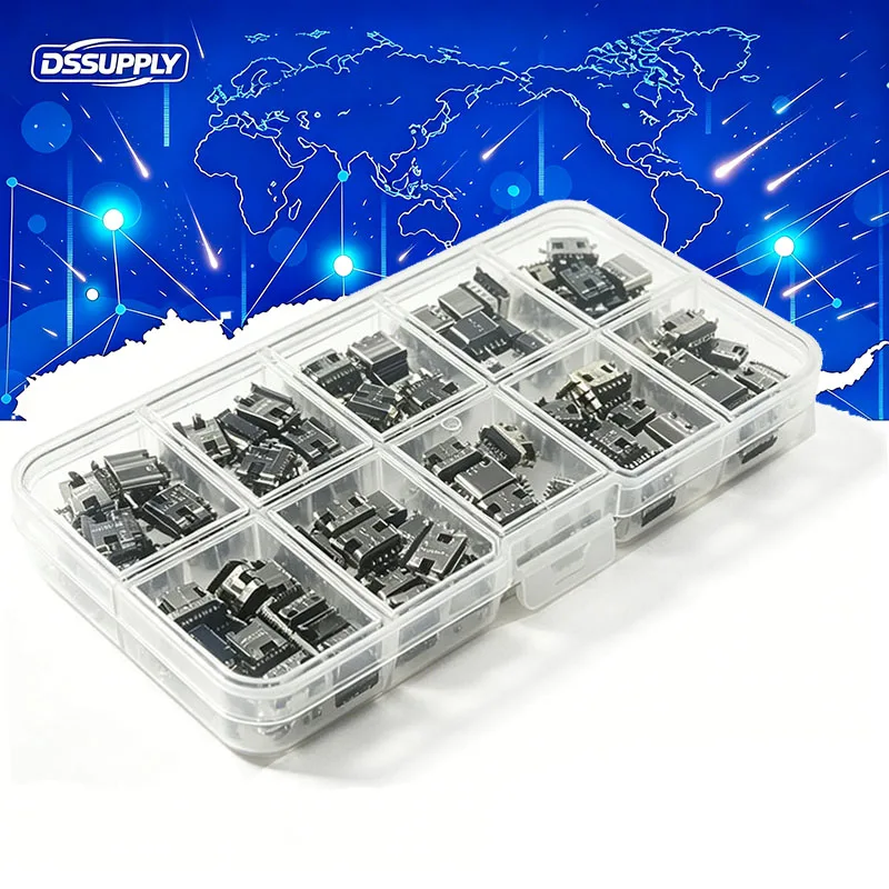 100PCS Type C USB Charging Jack Welding Connector USB-C Socket For Mobile Phone PCB DIY Repair KIT With Box