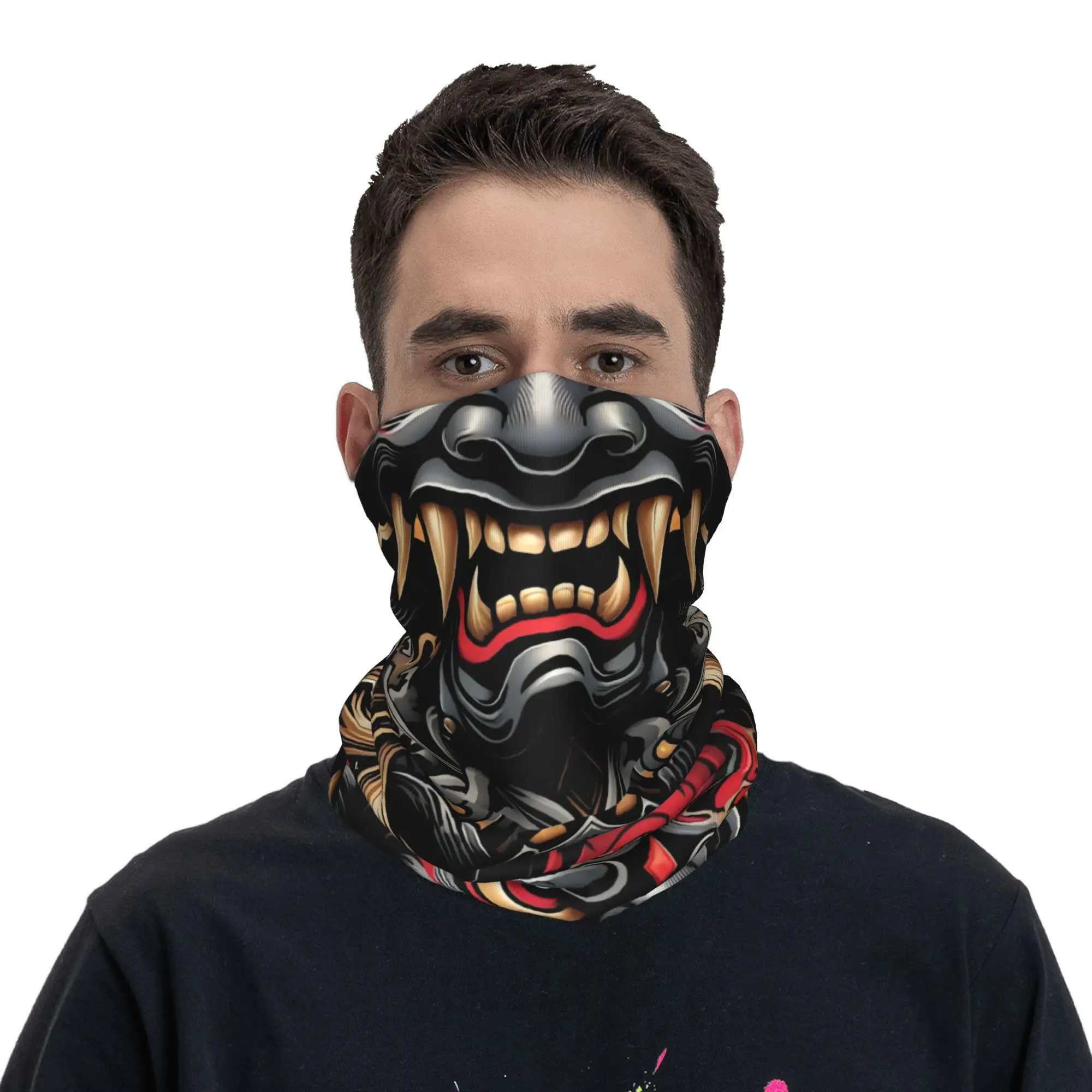 Custom Tattoo Style Oni Bandana Neck Gaiter for Hiking Hunting Men Women Wrap Scarf Hot Headband Warmer image 4