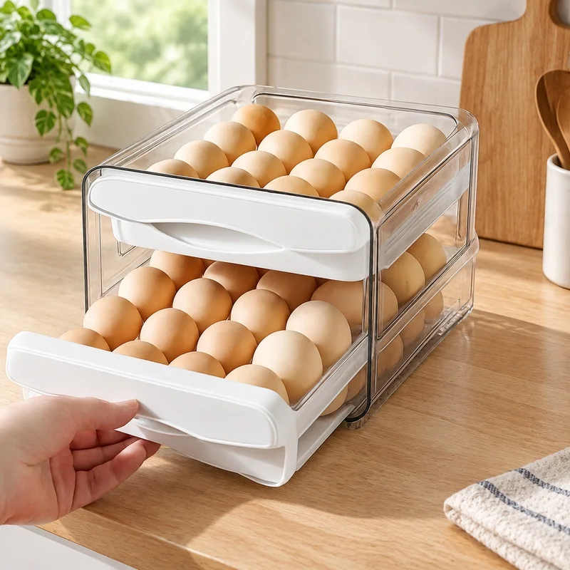 Two-Layer Plastic Egg Organizer with Ample Storage for Refrigerator and Kitchen Use