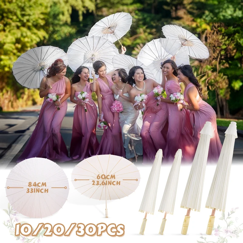 60/84cm Parasol papierowy Biały Chiński Olej Papierowe Parasole Rekwizyty fotograficzne dla dzieci DIY Baby Shower Party Ślubny Rustykalny