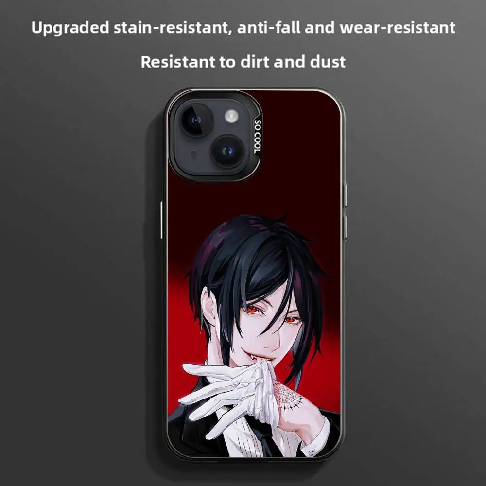 เคสโทรศัพท์อนิเมะแบล็คบัตเลอร์ สำหรับ iPhone 11-16 Pro Max สีสันสดใส กันลื่น ป้องกันรอยนิ้วมือ ชุบเคลือบ